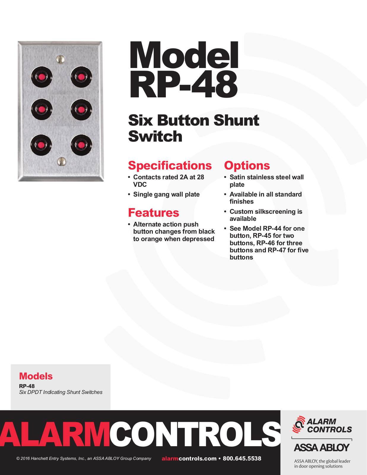 Alarm Controls RP-48 Specsheet