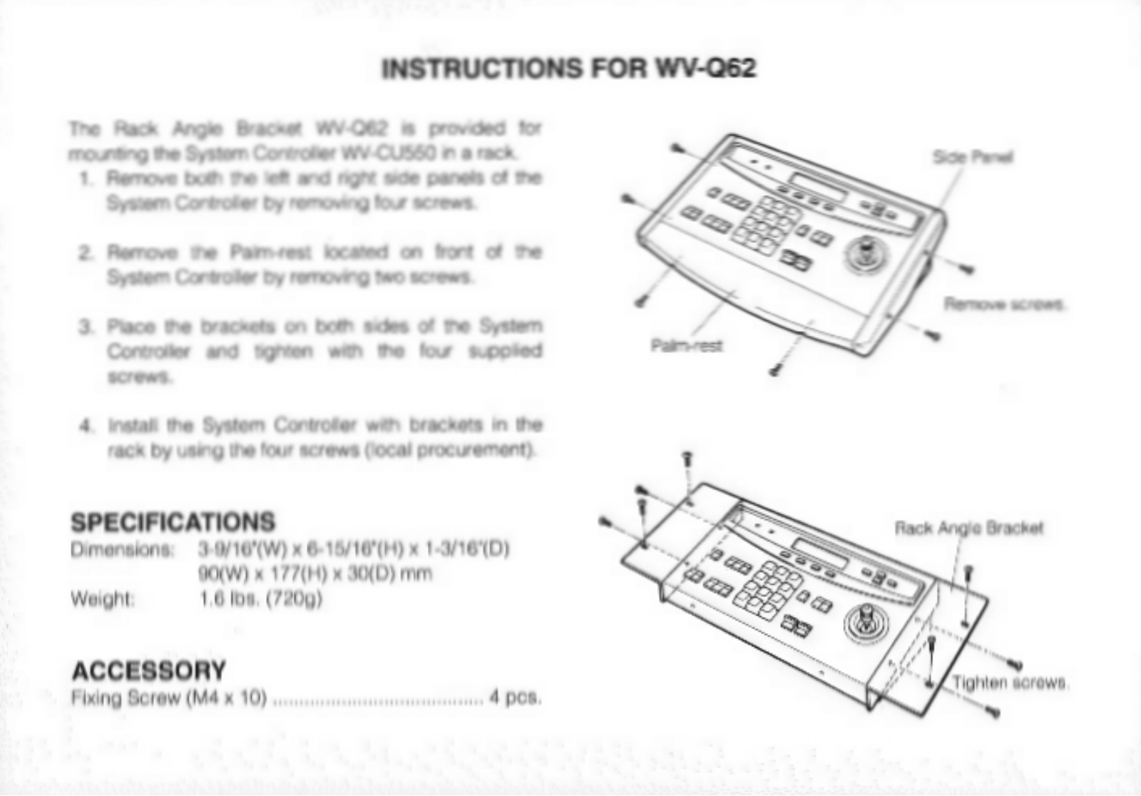 Panasonic WV0-Q62 User Manual