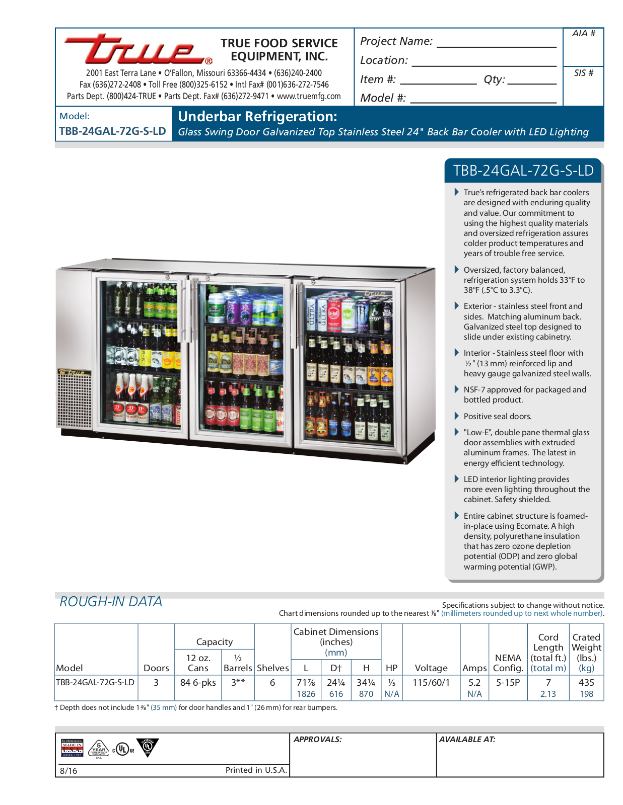 True TBB-24GAL-72G-S-LD User Manual