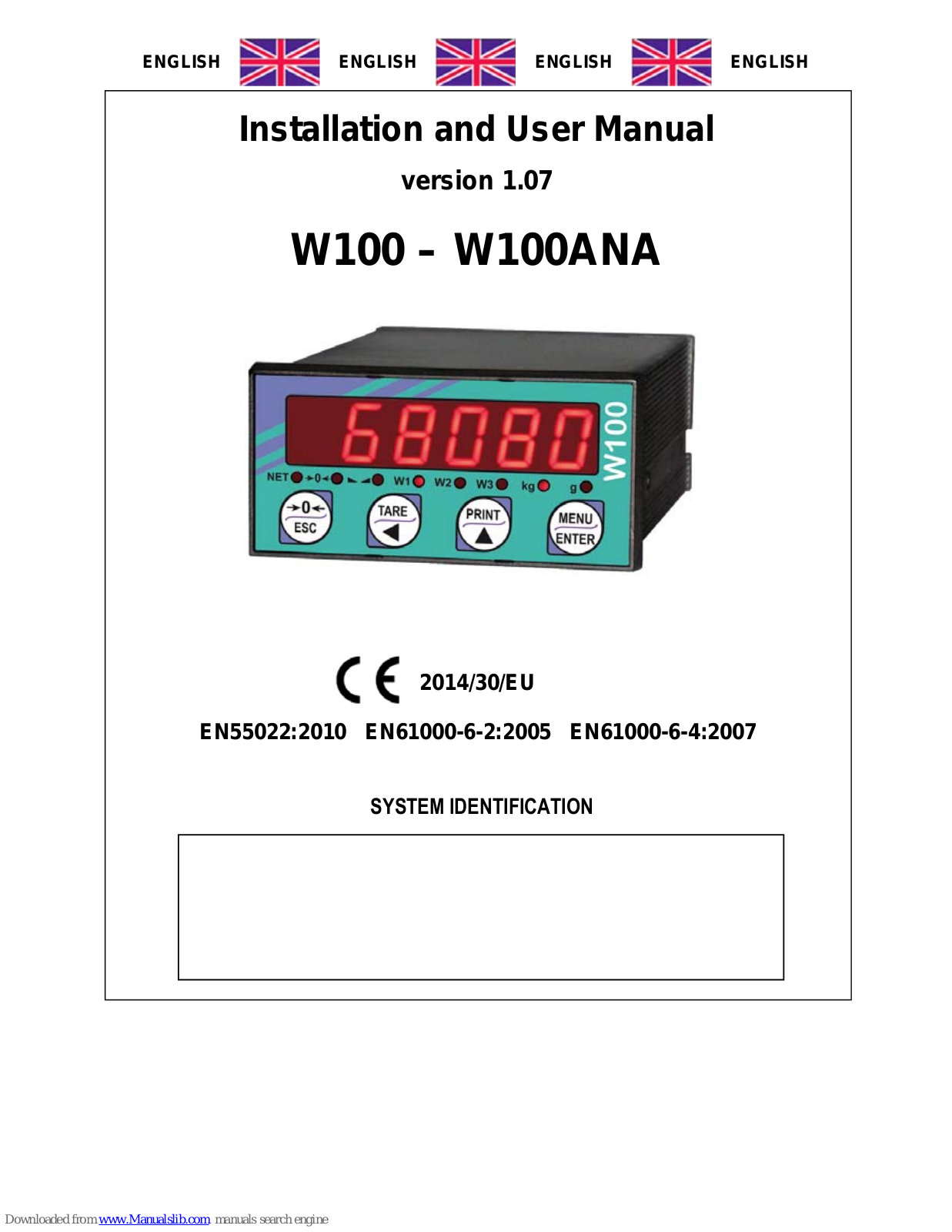 LAUMAS W100, W100ANA Installation And User Manual