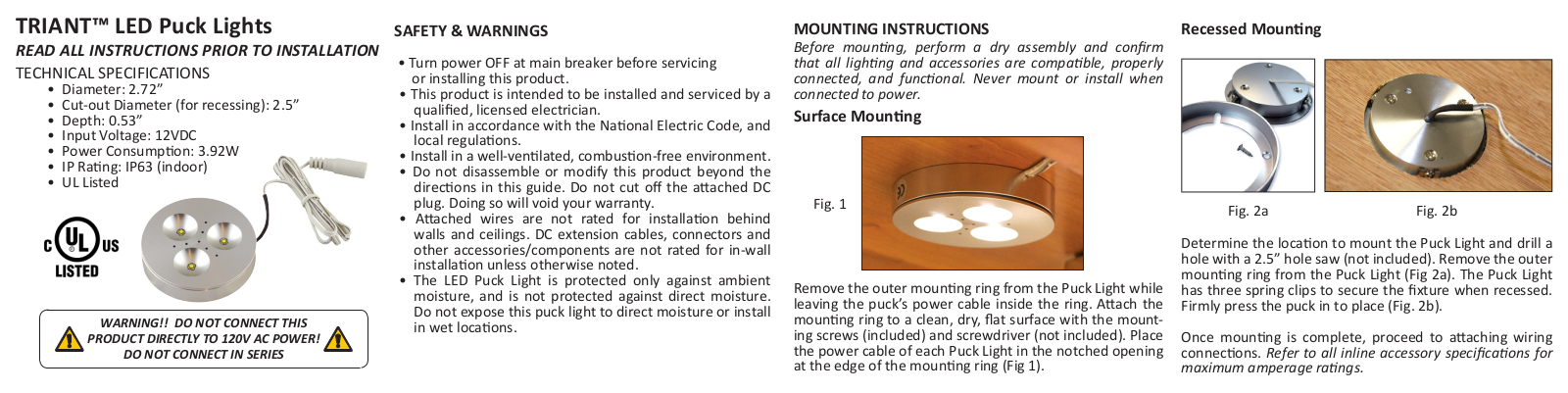 Diode LED TRIANT LED Puck Light User Manual