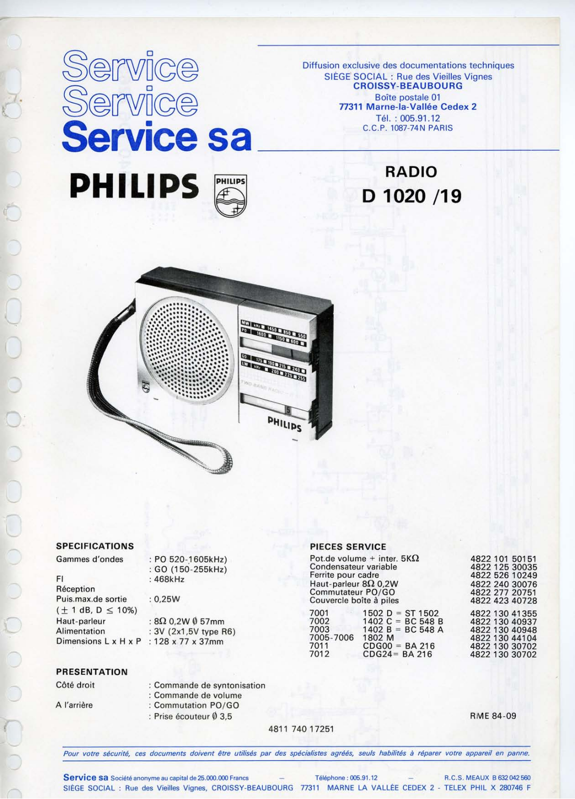 Philips D-1020 Schematic