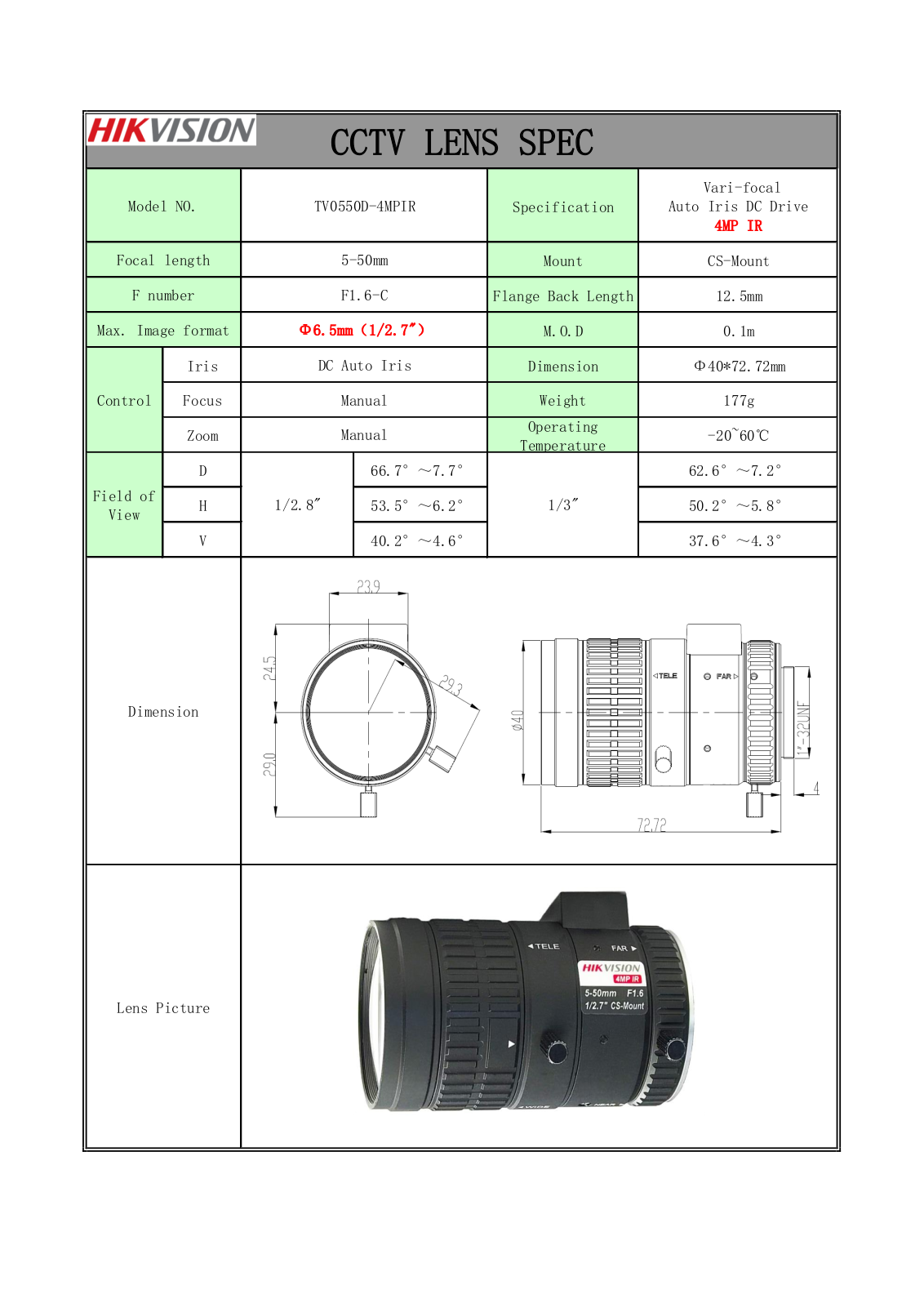 Hikvision TV0550D-4MPIR Specsheet