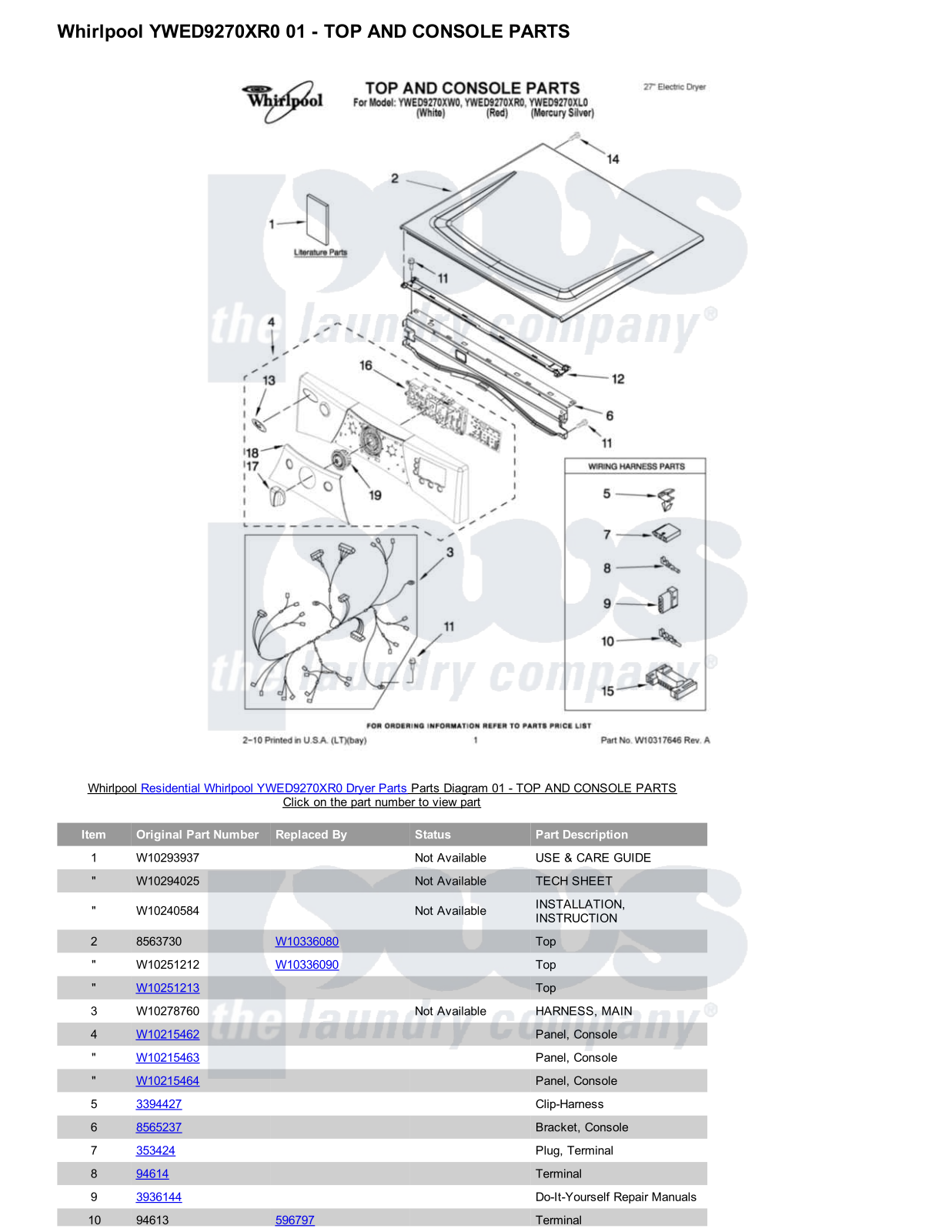 Whirlpool YWED9270XR0 Parts Diagram