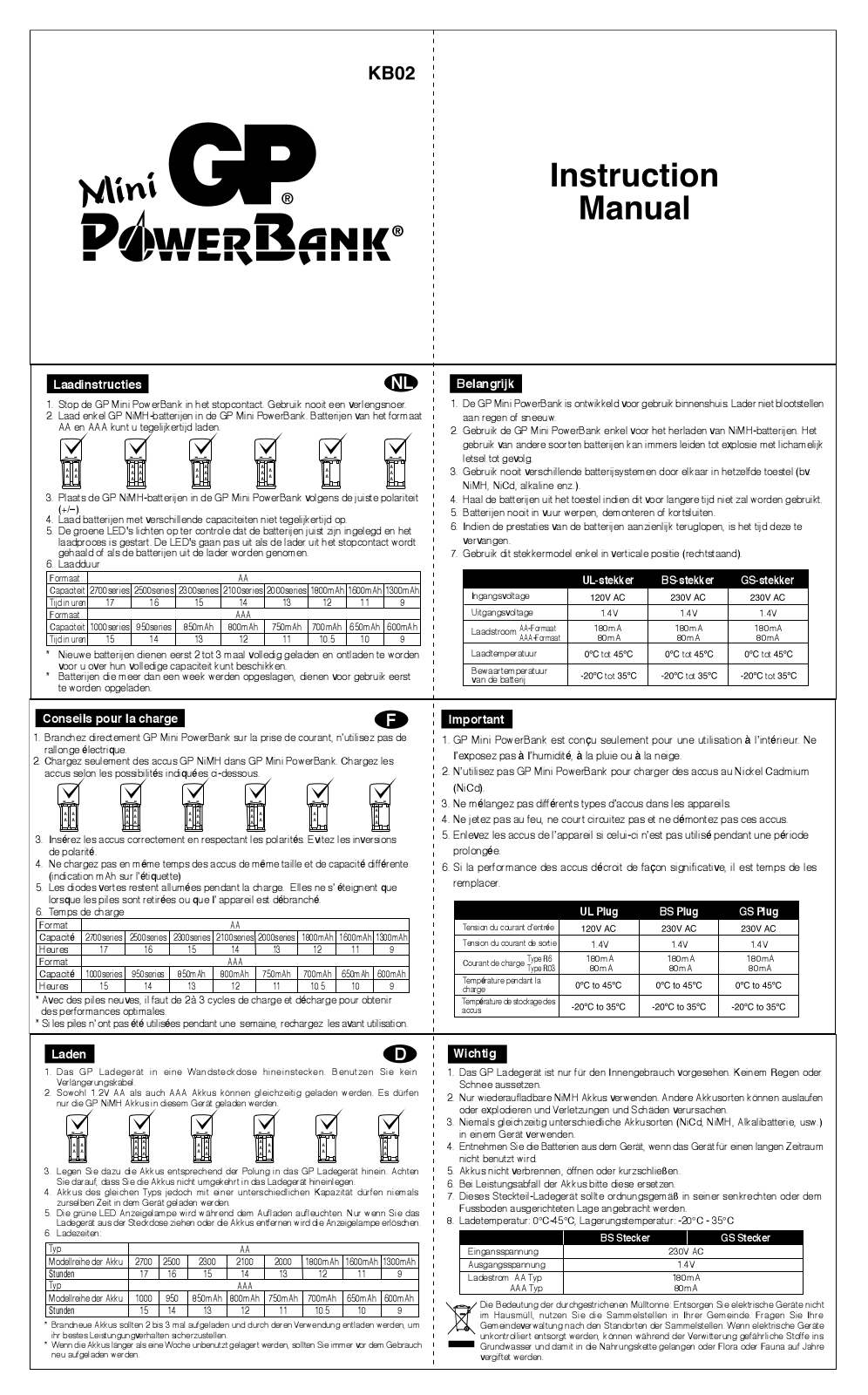 Gp batteries KB02 User Manual