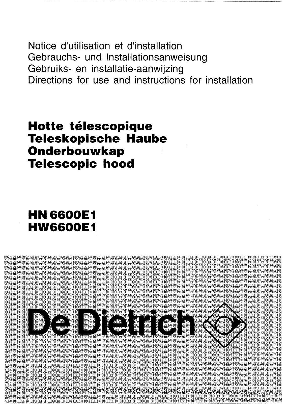 De dietrich HN6600E1, HW6600E1 User Manual