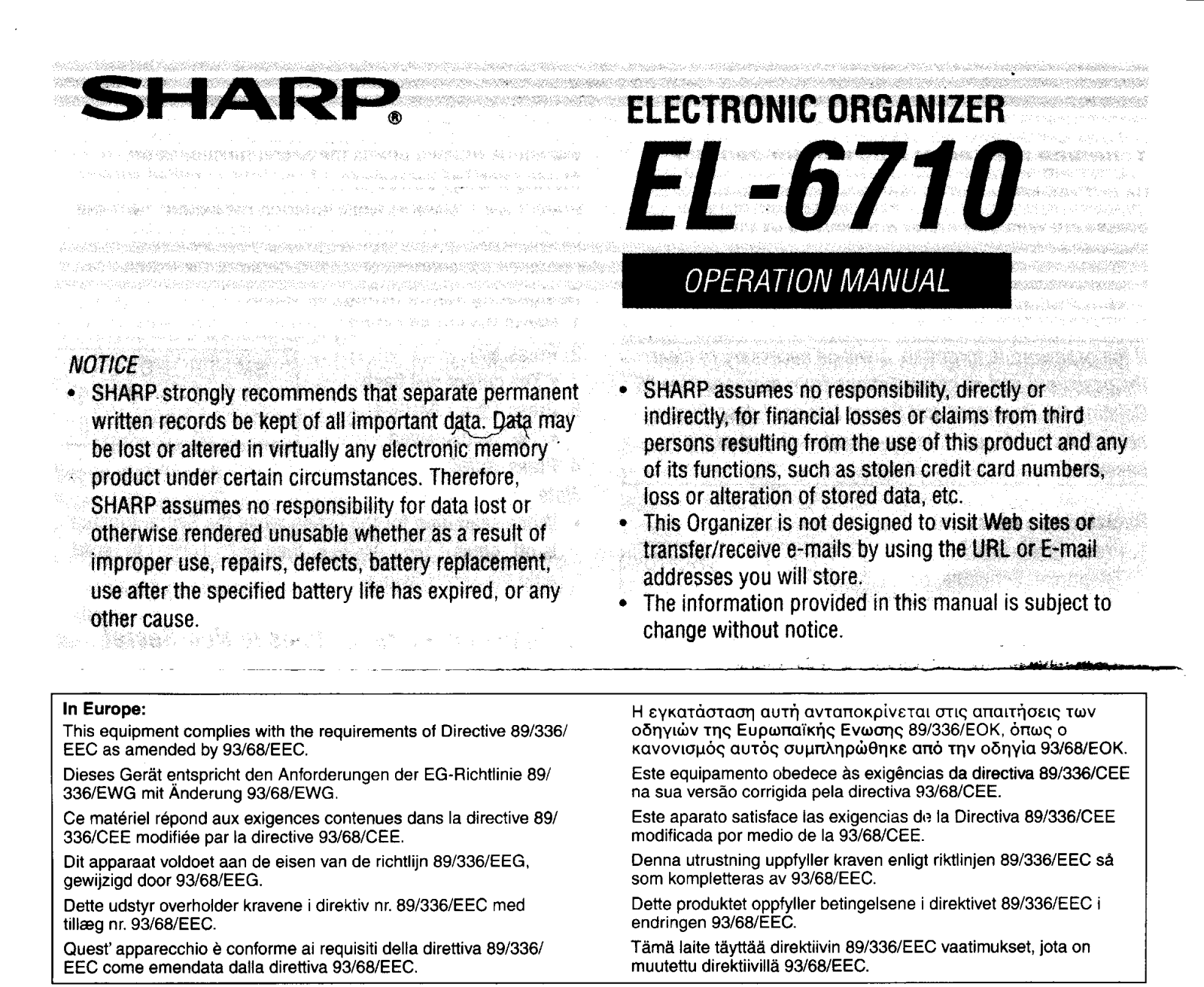 Sharp EL-6710 Owner's Manual