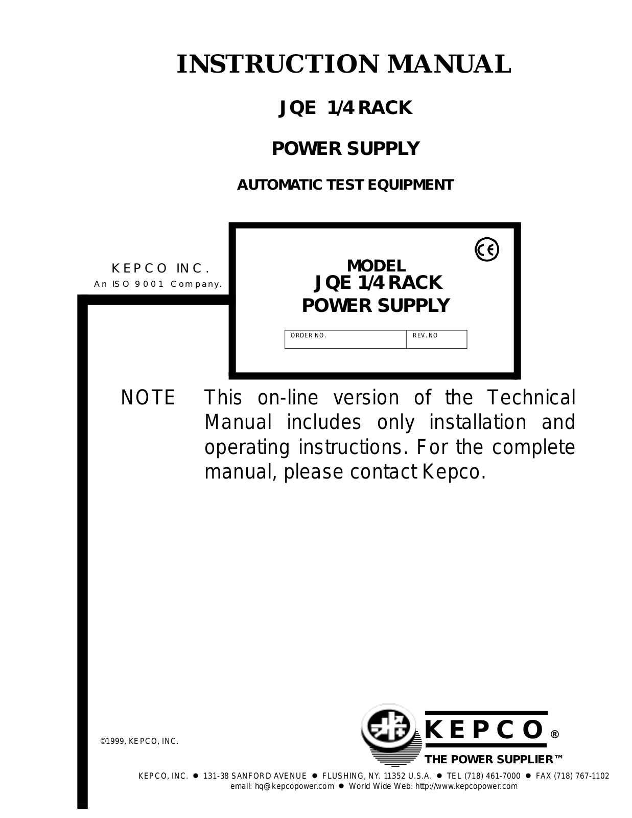 Kepco JQE 55-10M Instruction Manual