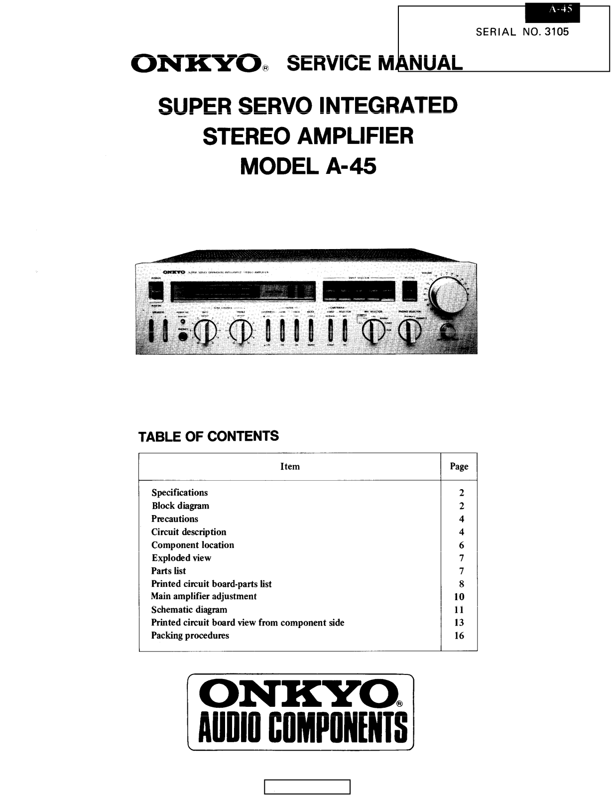 Onkyo A-45 Service Manual