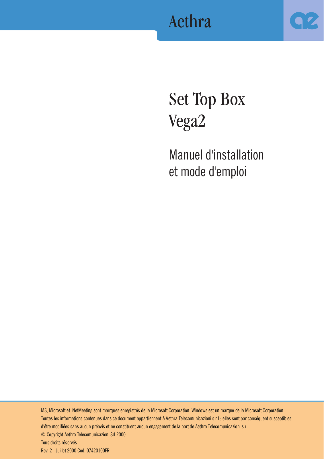 AETHRA SET TOP BOX VEGA2 User Manual