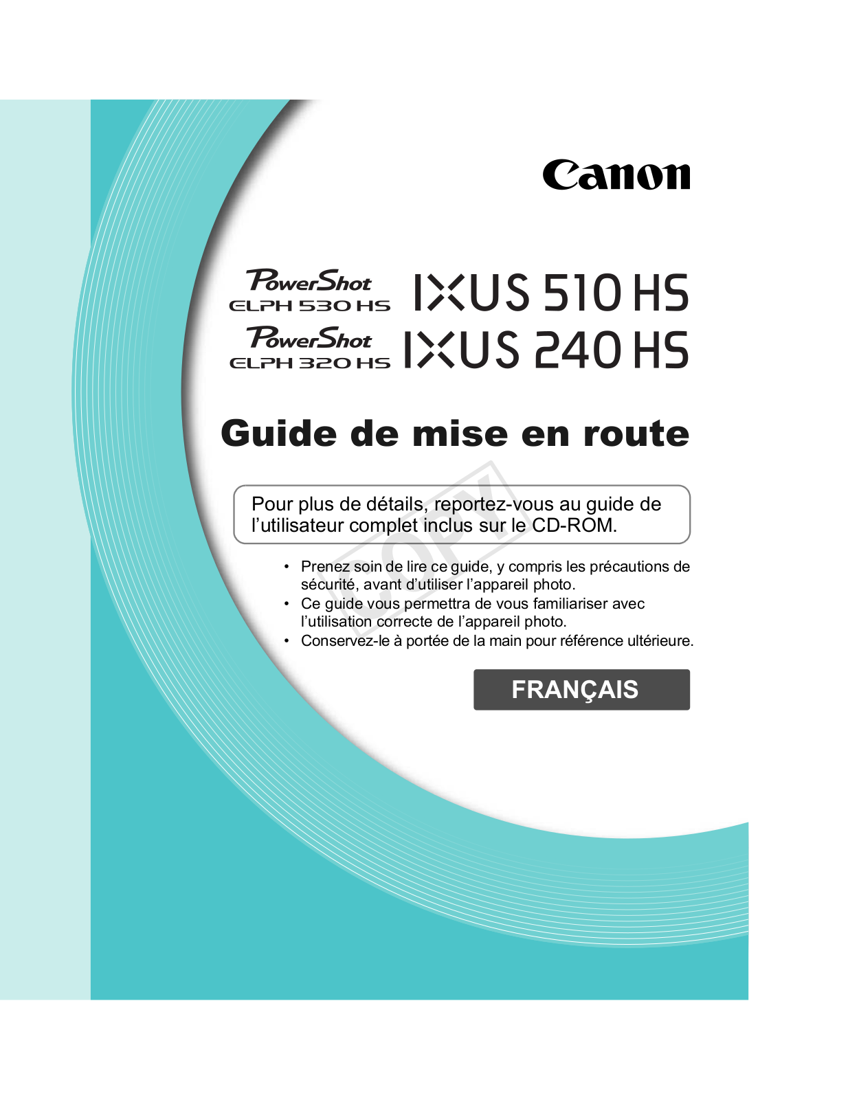 CANON IXUS 240 HS Guide de mise en route