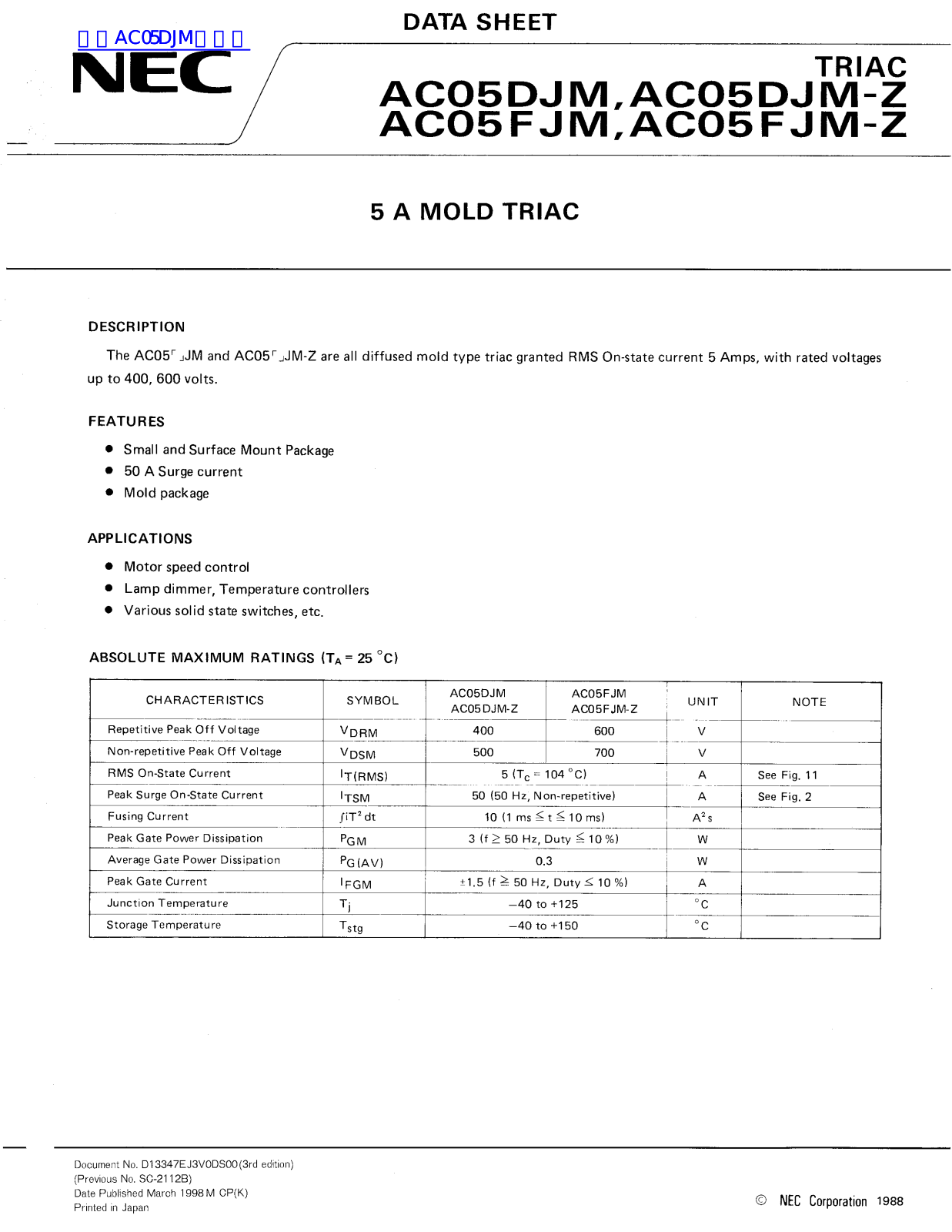 NEC AC05DJM, AC05DJM-Z, AC05FJM, AC05FJM-Z DATA SHEET