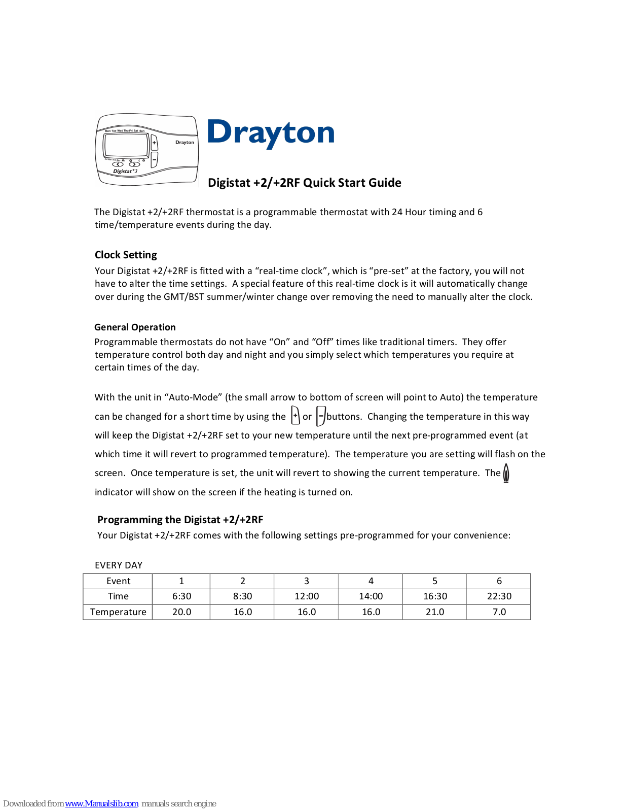 Drayton Digistat +2, Digistat +2RF Quick Start Manual - ManualMachine.com