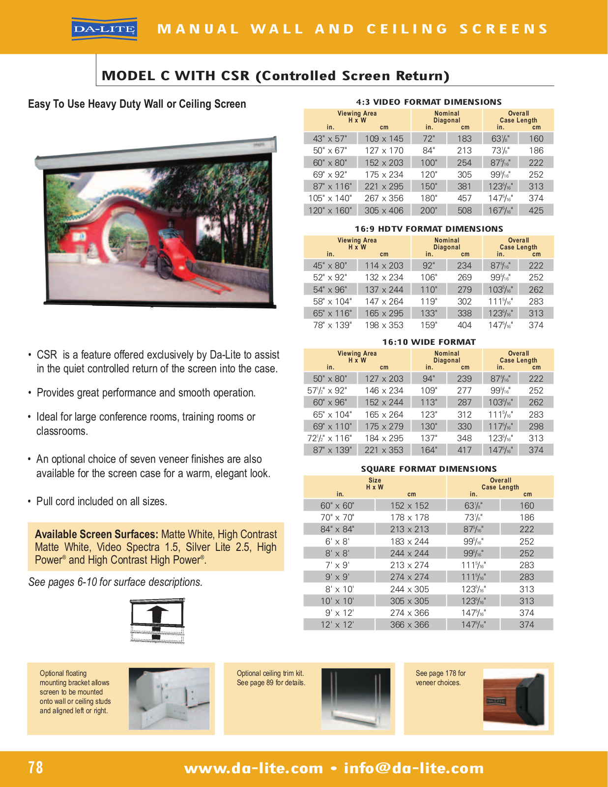 Da-Lite 36442 Data Sheet