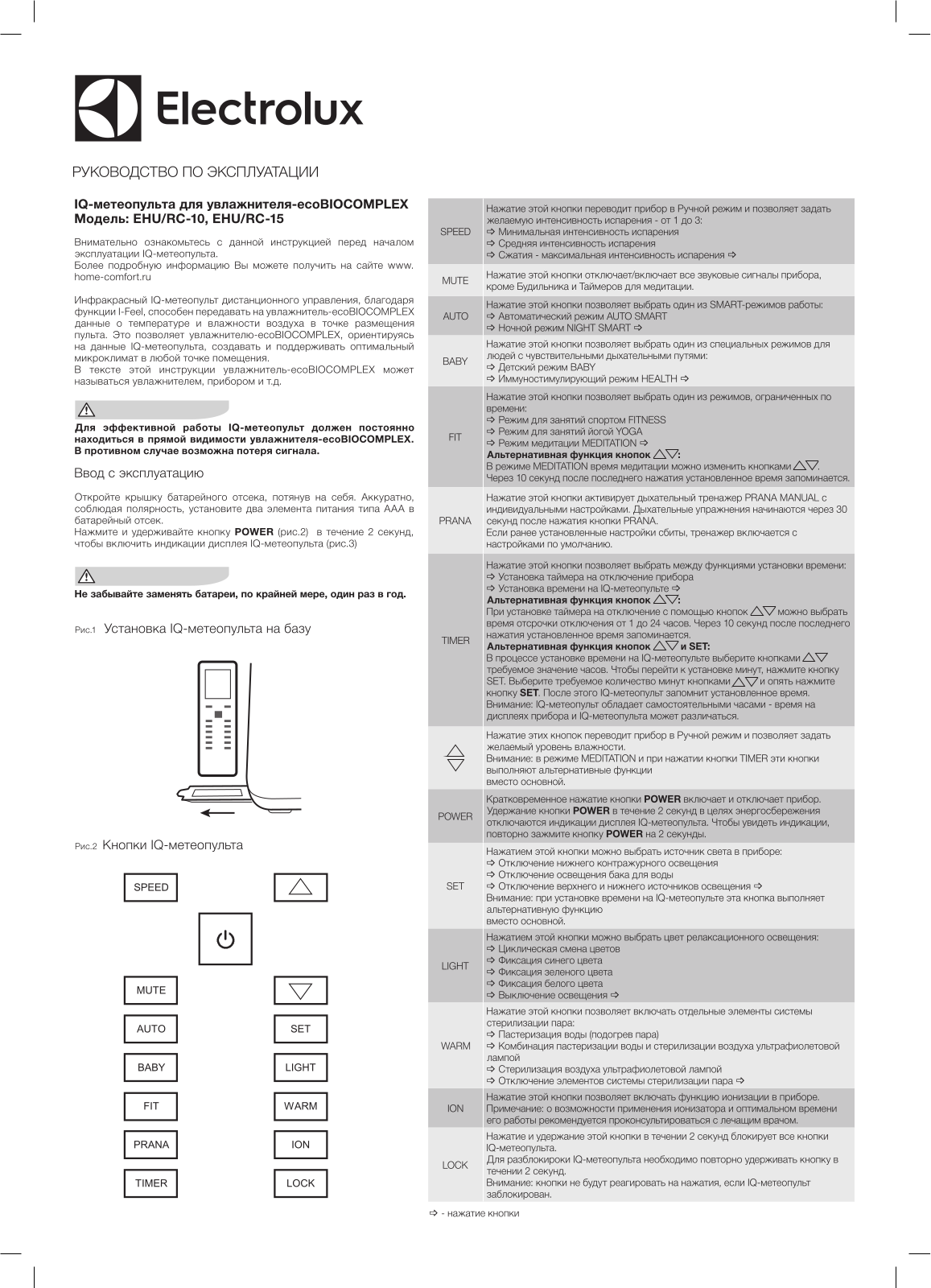 Electrolux EHU/RC-15 User Manual