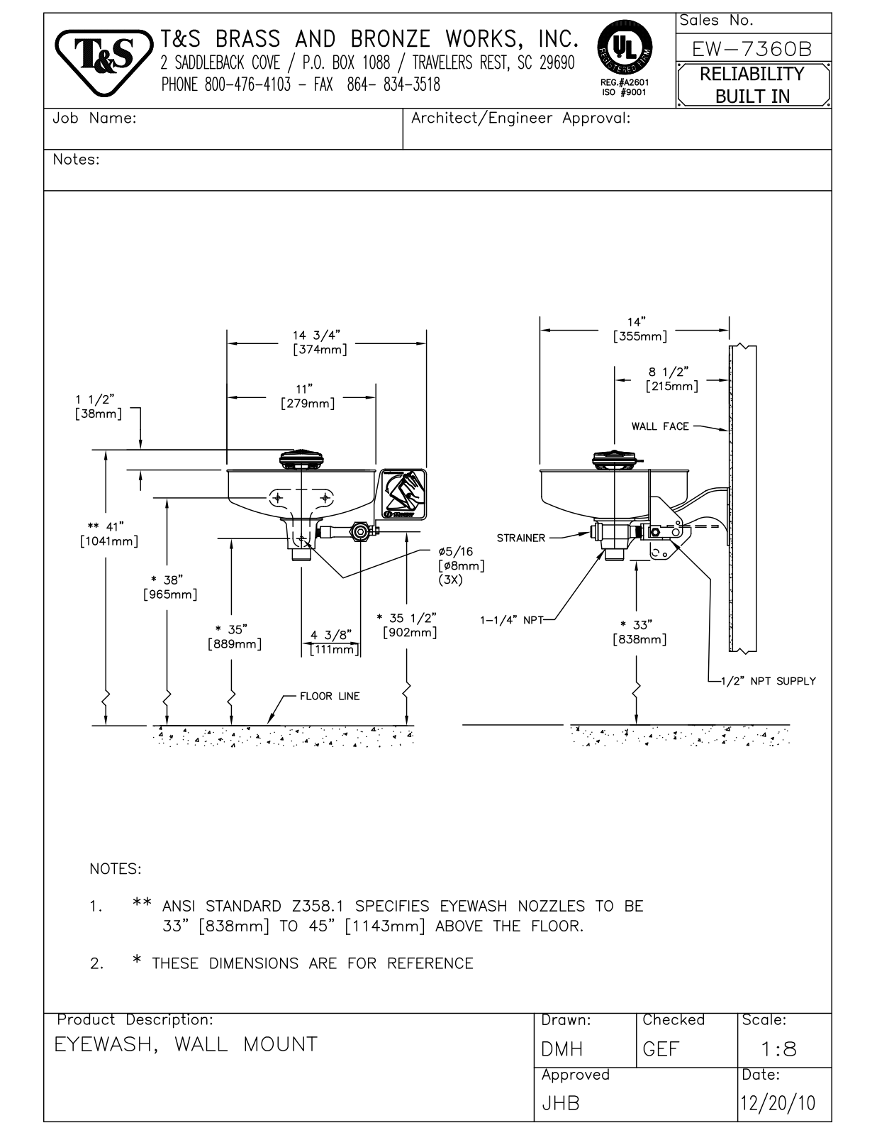 T & S Brass & Bronze Works EW-7360B General Manual