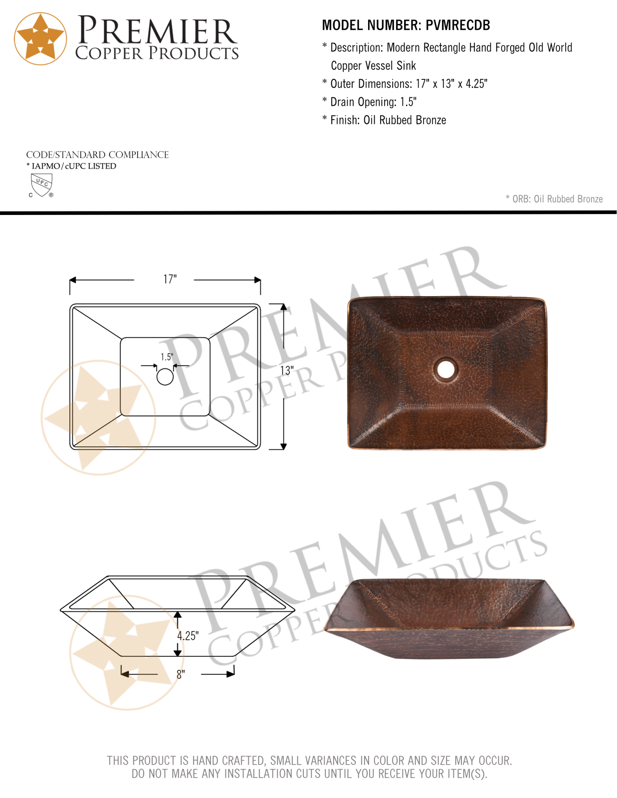 Premier Copper Products IER1709 Specifications - ManualMachine.com