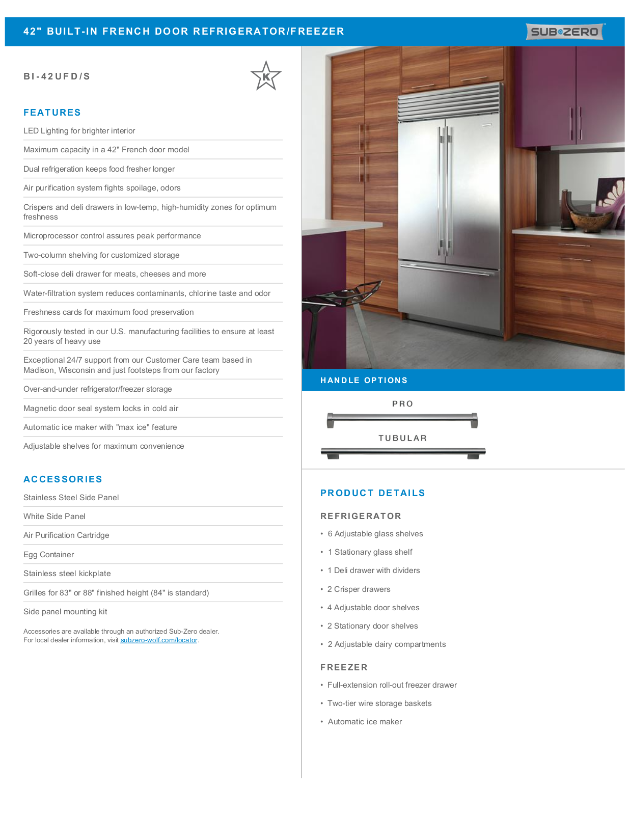 Sub-Zero BI42UFDSTH Specification Sheet