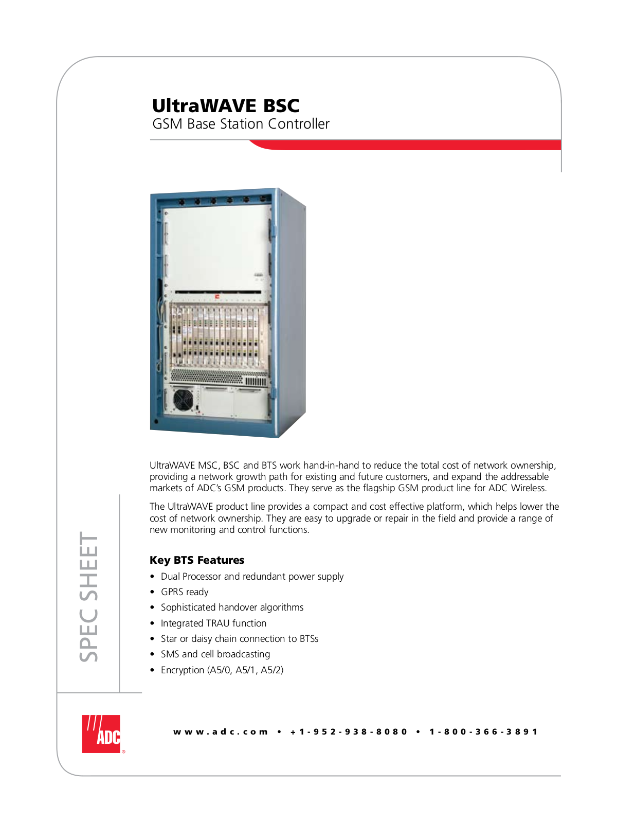 ADC GSM Base Station Controller UltraWAVE BSC User Manual