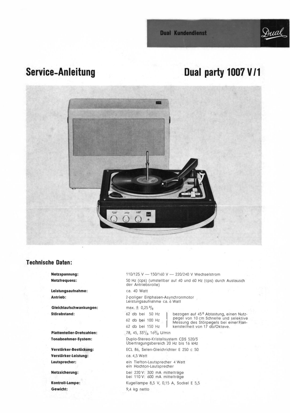 Dual Party-1007-V1 Service Manual