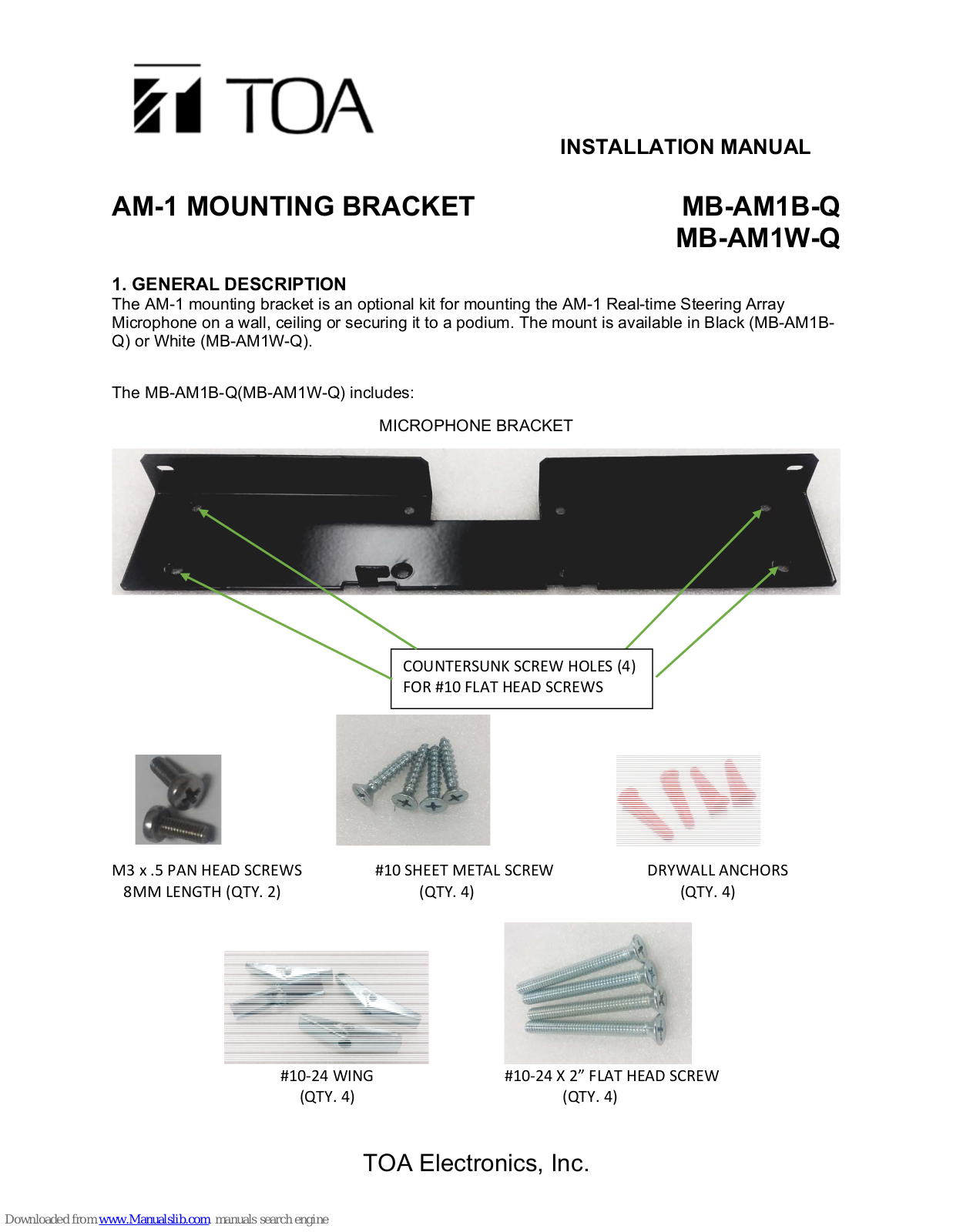 Toa AM-1, MB-AM1B-Q, MB-AM1W-Q Installation Manual