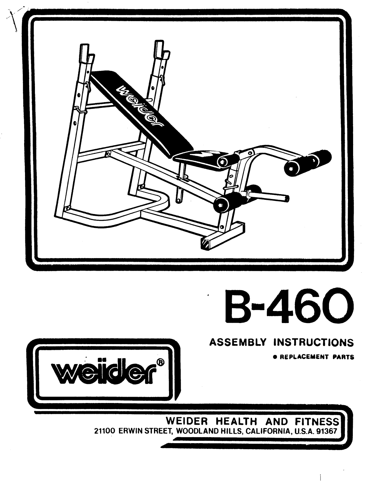 Weider B-460 Owner's Manual