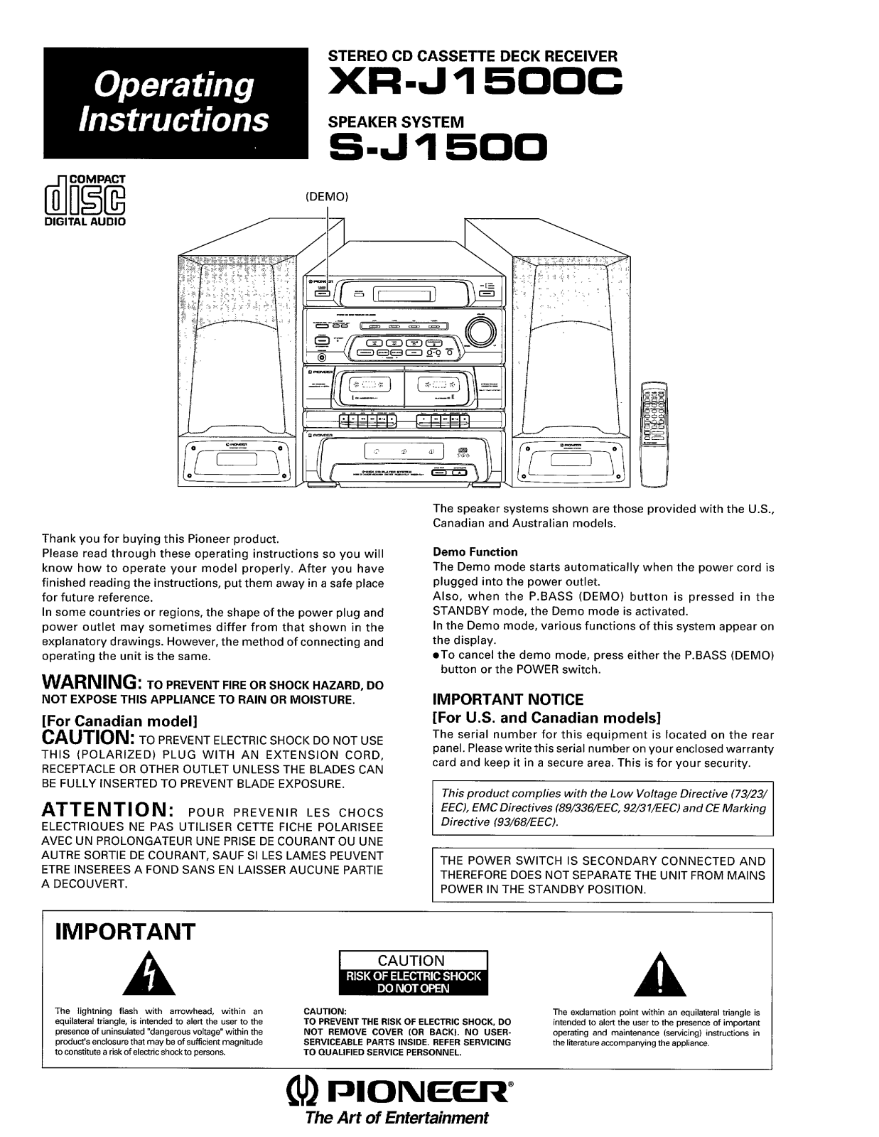 Pioneer XR-J1500C, S-J1500 User Manual