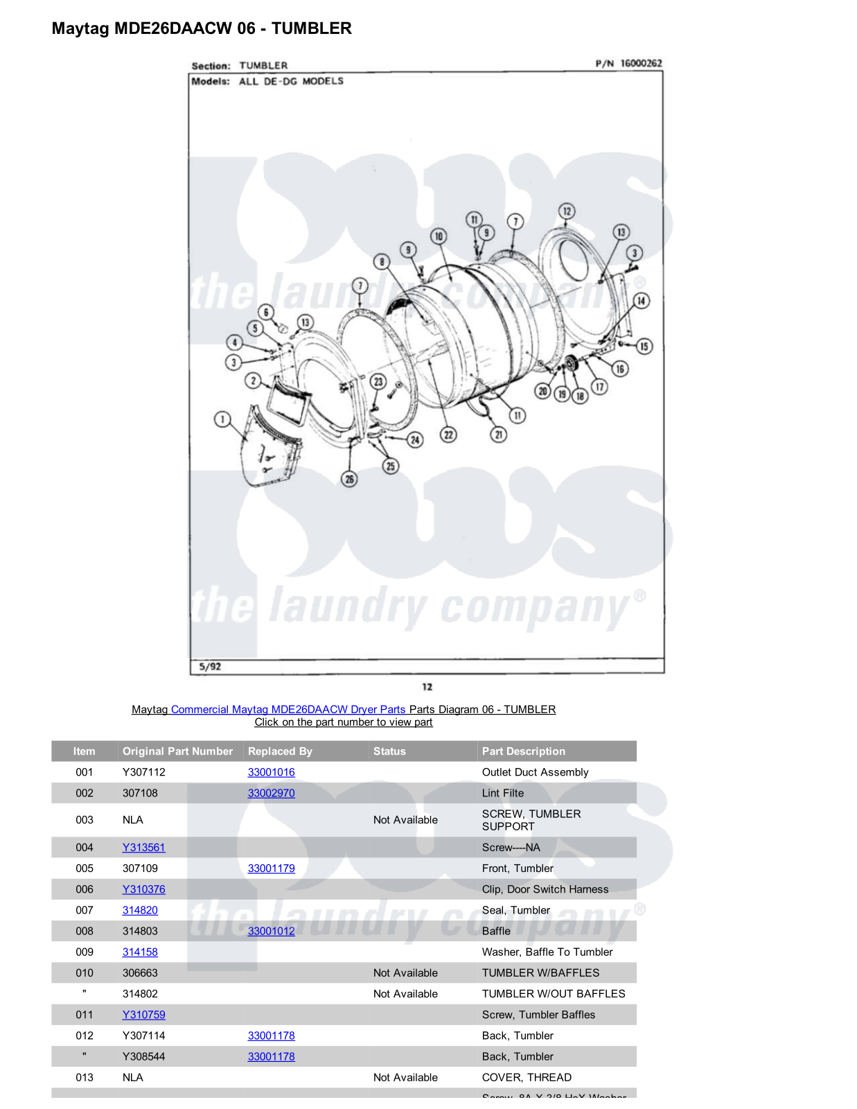 Maytag MDE26DAACW Parts Diagram