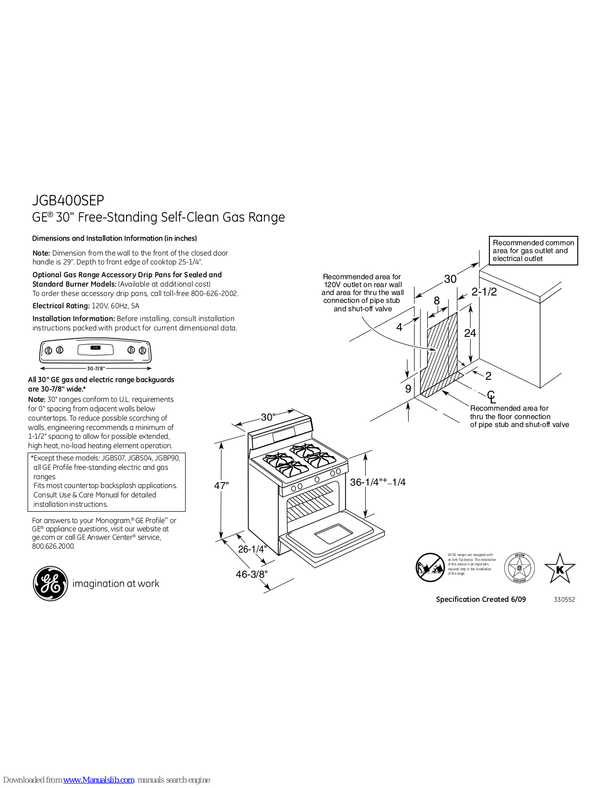 GE Profile JGB400SEP, JGB400SEPSS Dimensions And Installation Information