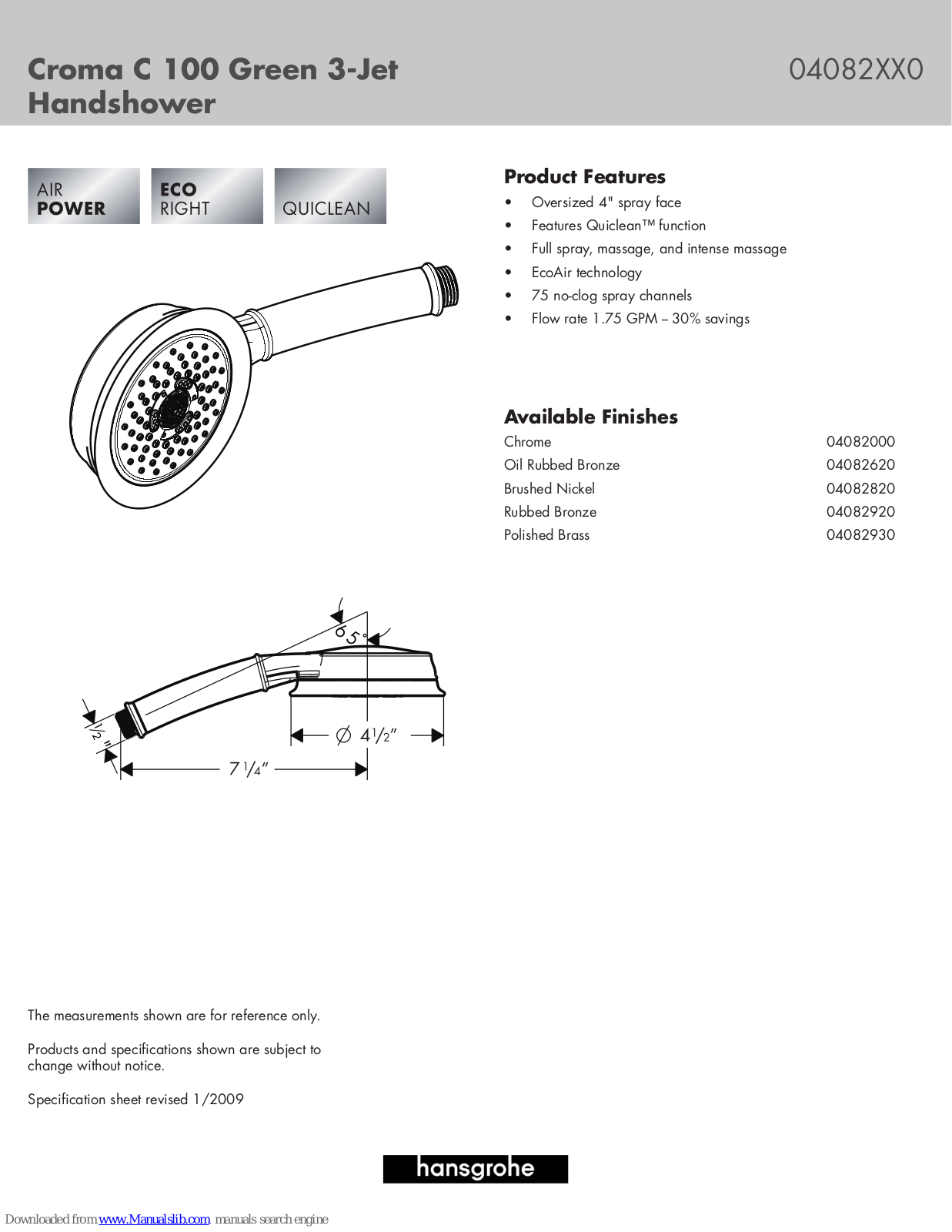 Hansgrohe 04082930, 4082000, 4082620, 4082820, 4082920 Brochure