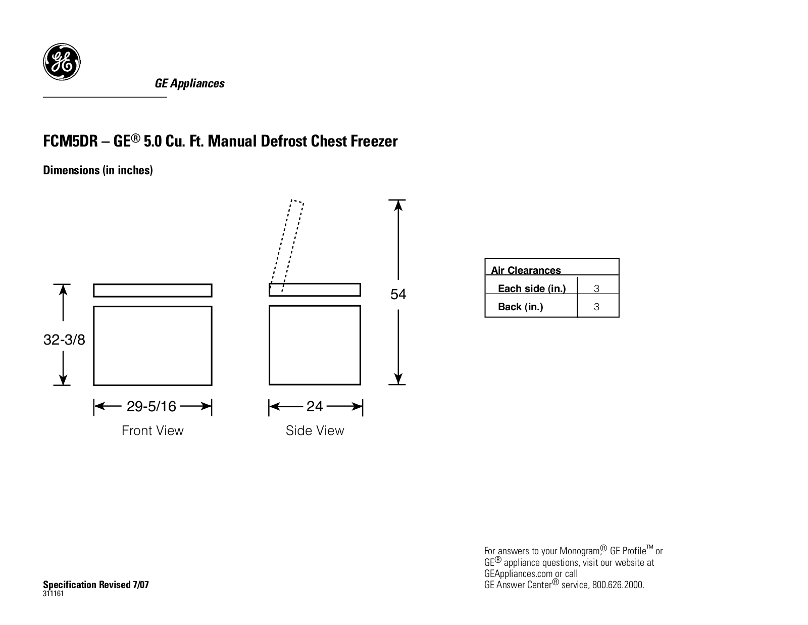 GE FCM5DR Specification