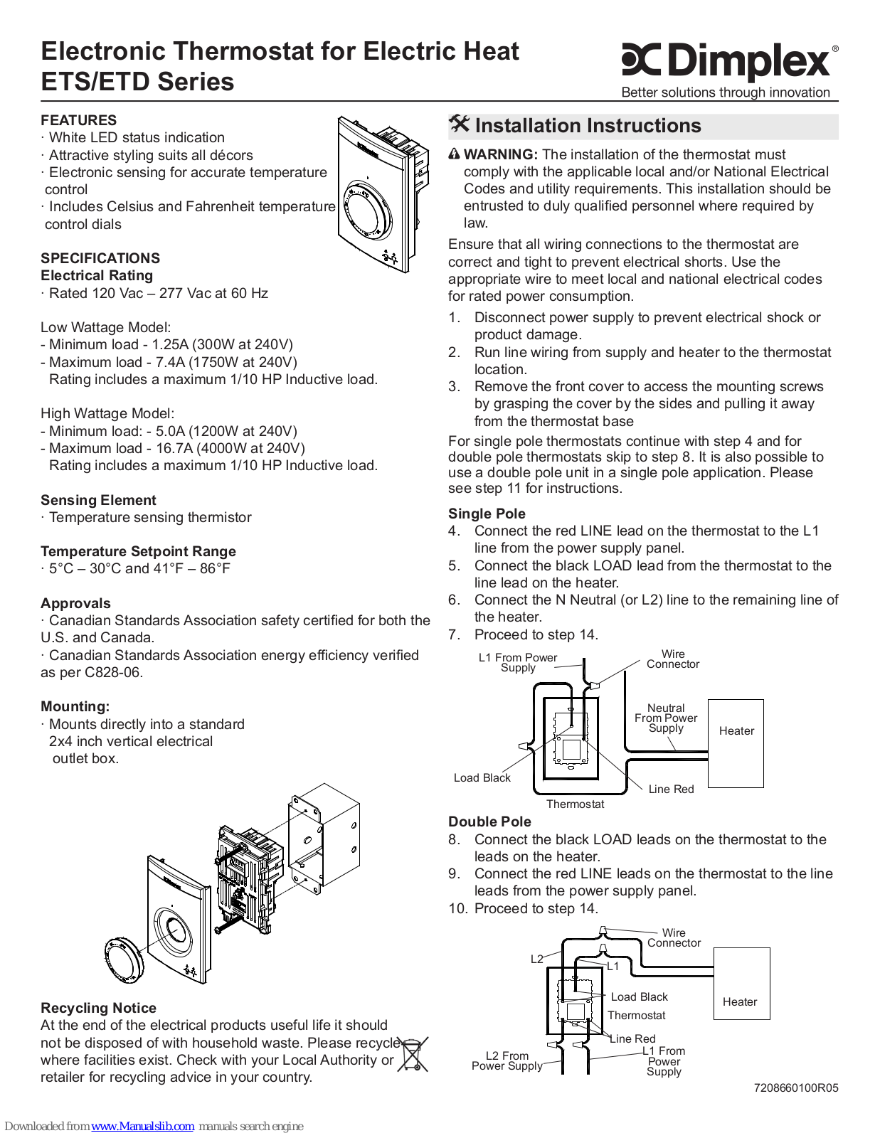 Dimplex ETS Series, ETD Series Installation Instructions Manual