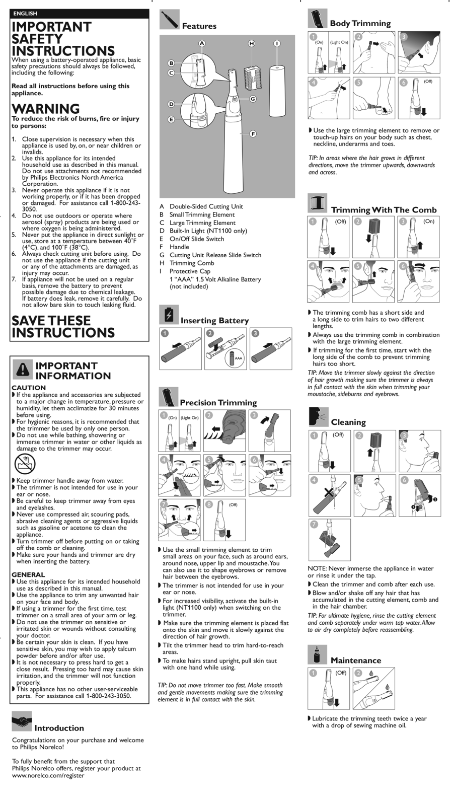 Philips NT1100/60, NT1000/60 User manual