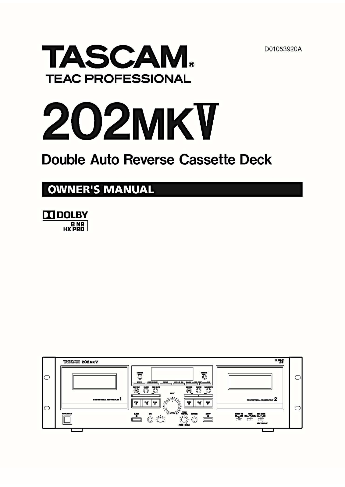 Tascam 202-Mk5 Owners Manual