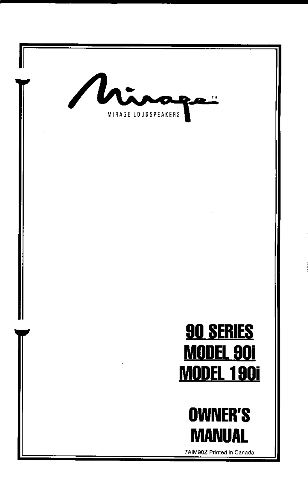 Mirage Speakers M290, M490, M790, M990 User Manual