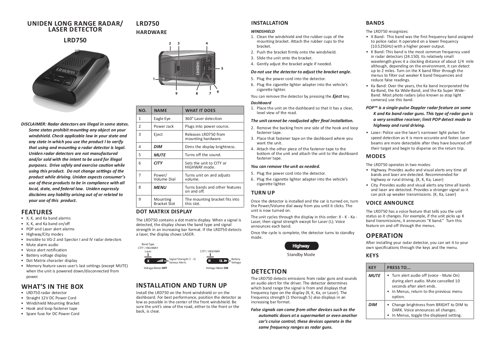 Uniden LRD750 Owner's Manual