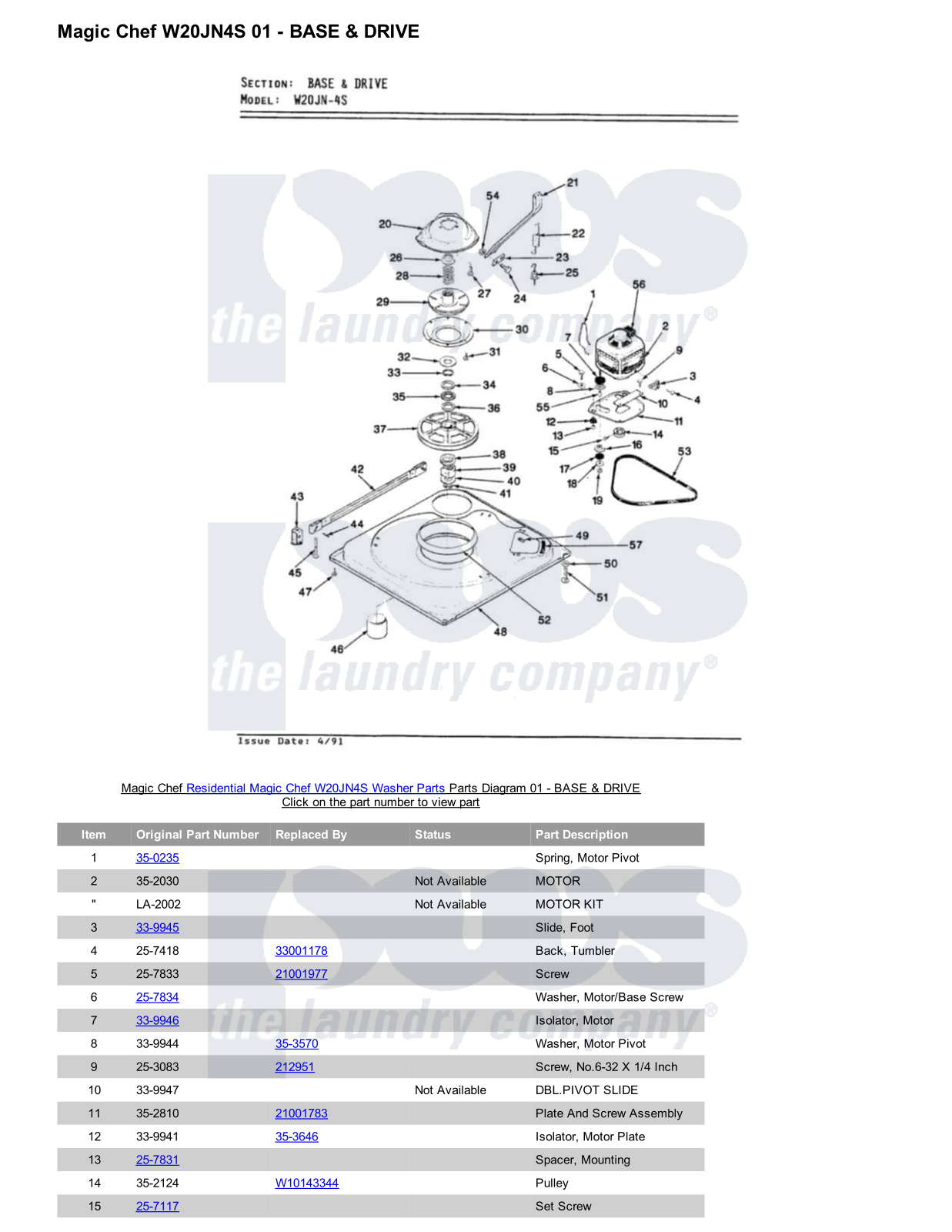 Magic Chef W20JN4S Parts Diagram