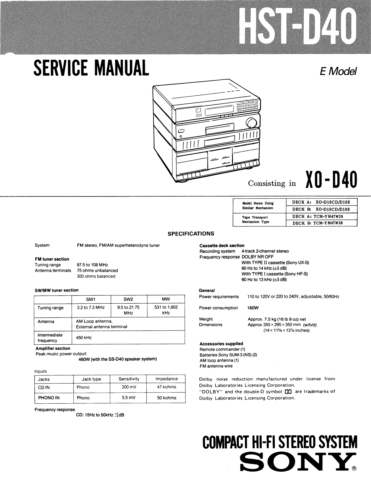 Sony HSTD-40 Service manual