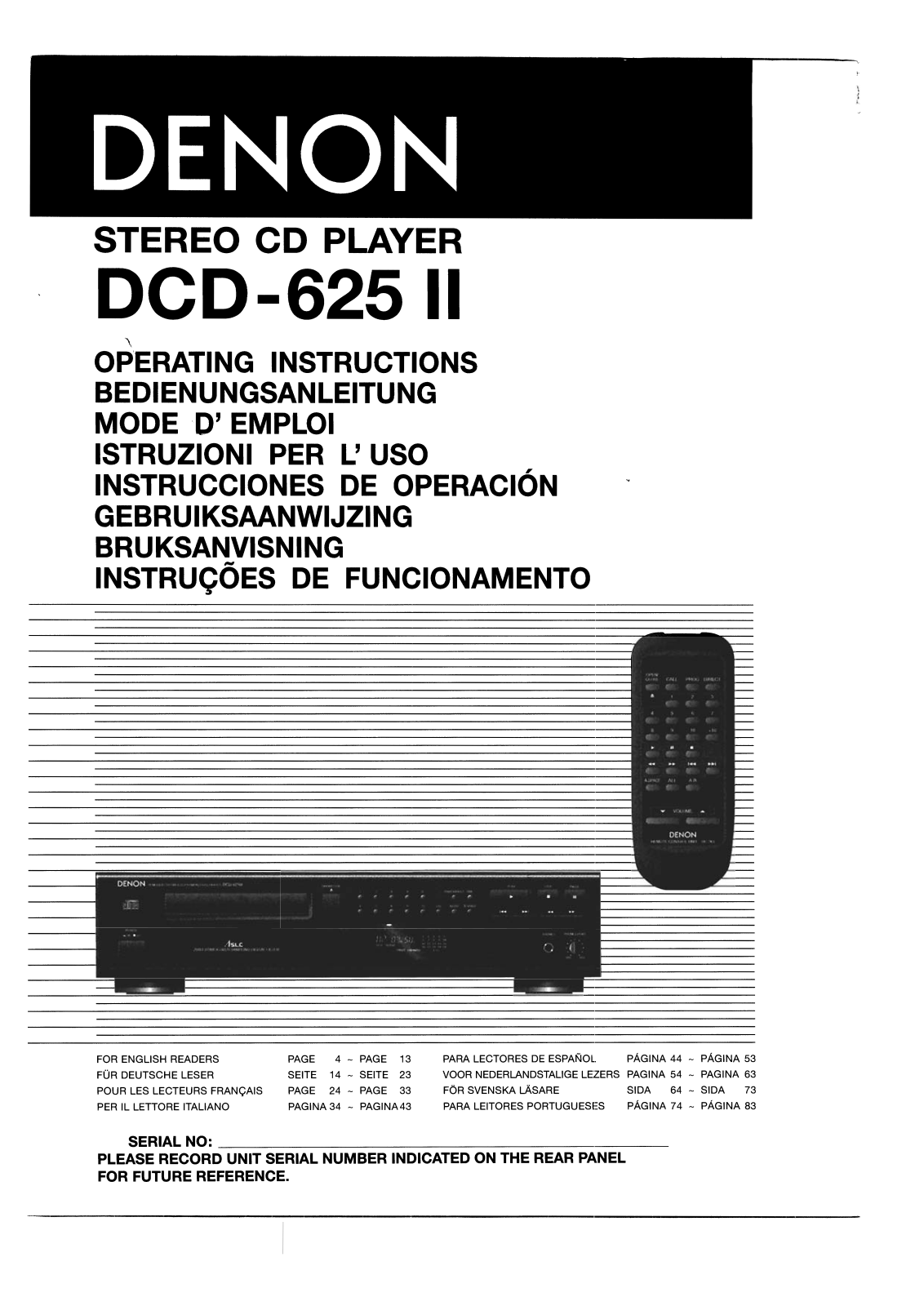 Denon DCD-625-II Owners Manual