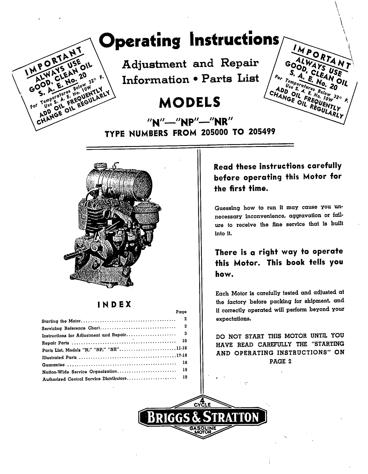 Briggs & Stratton NR, NP User Manual