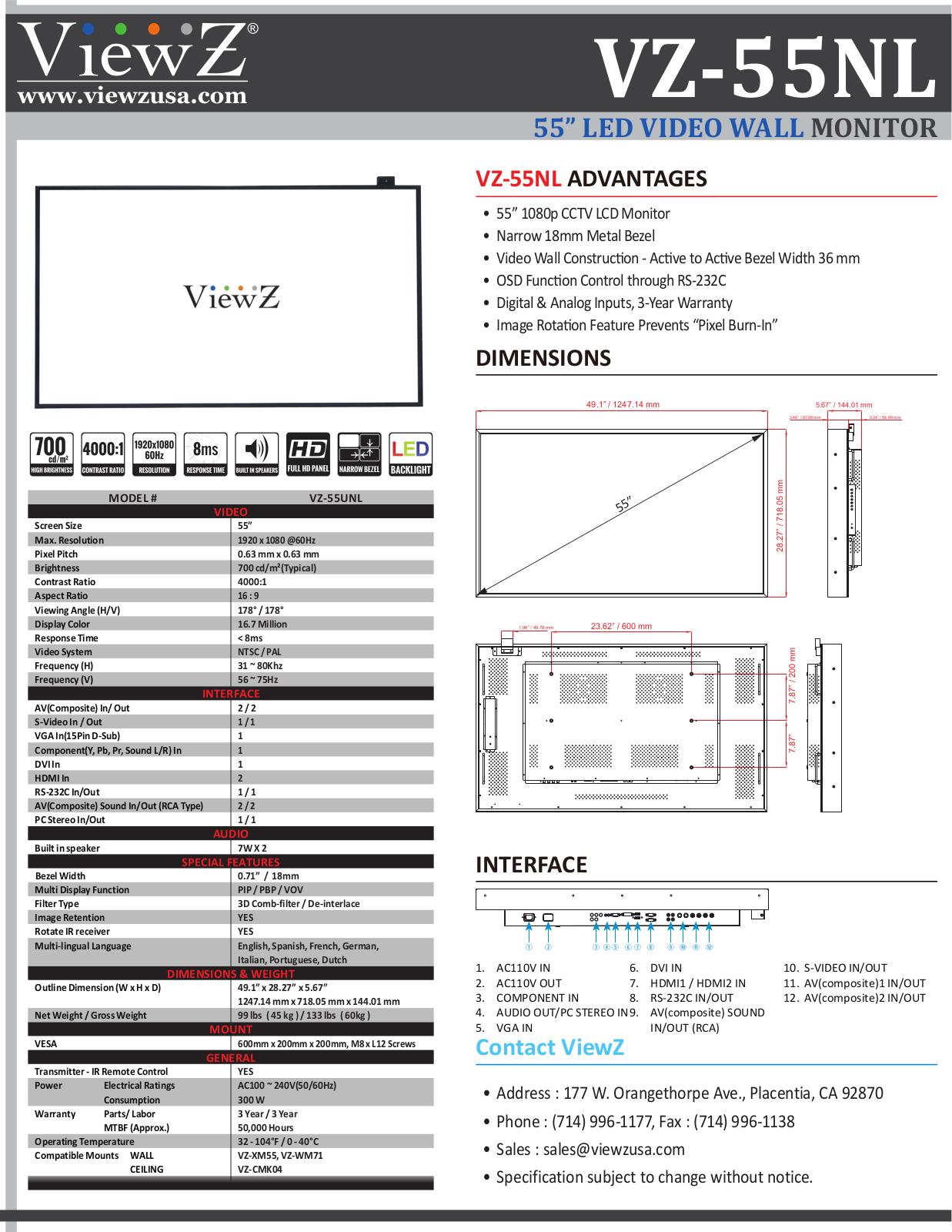 ViewZ VZ-55NL Specsheet