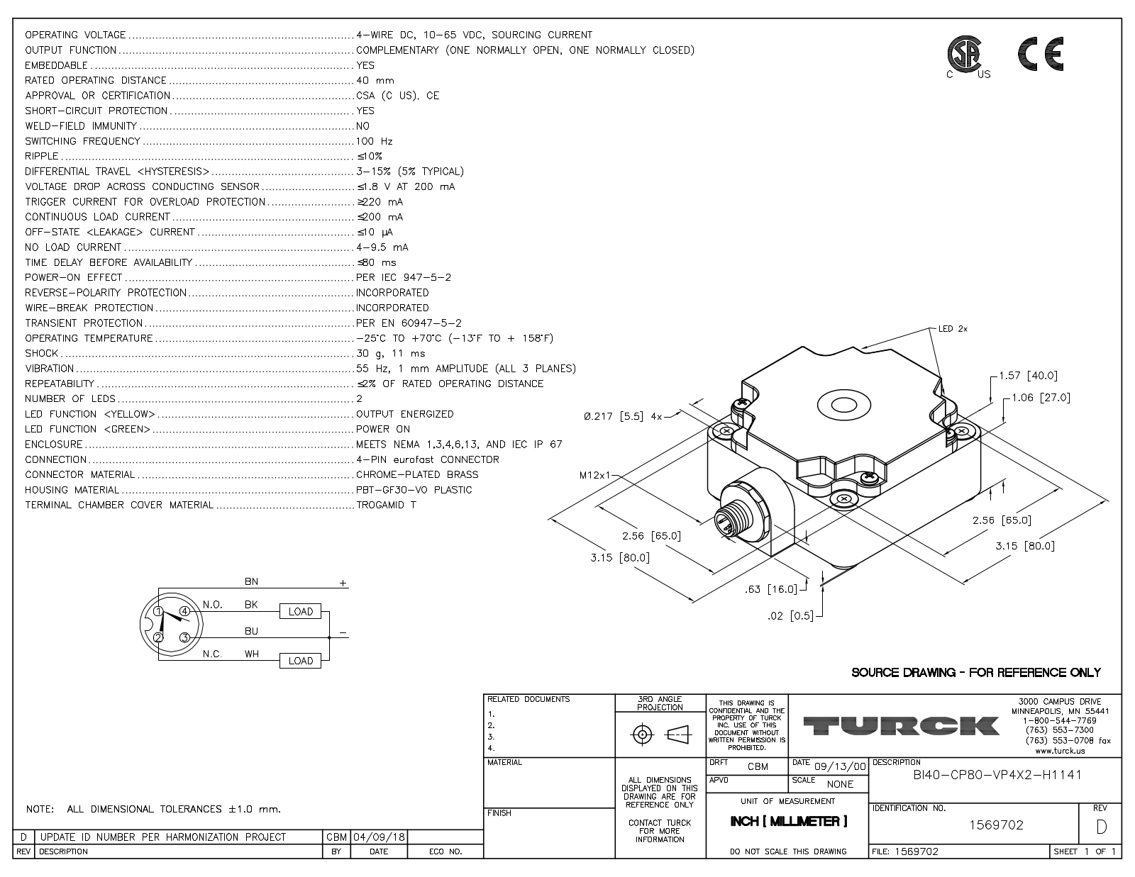 Turck BI40-CP80-VP4X2-H1141 Data Sheet