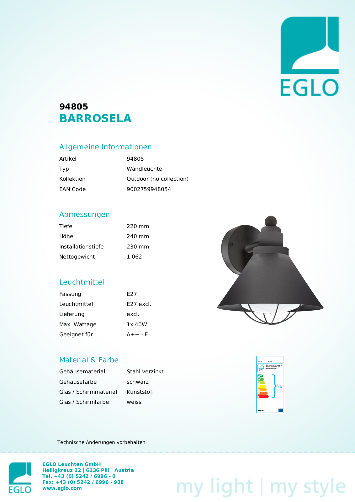 Eglo 94805 Service Manual