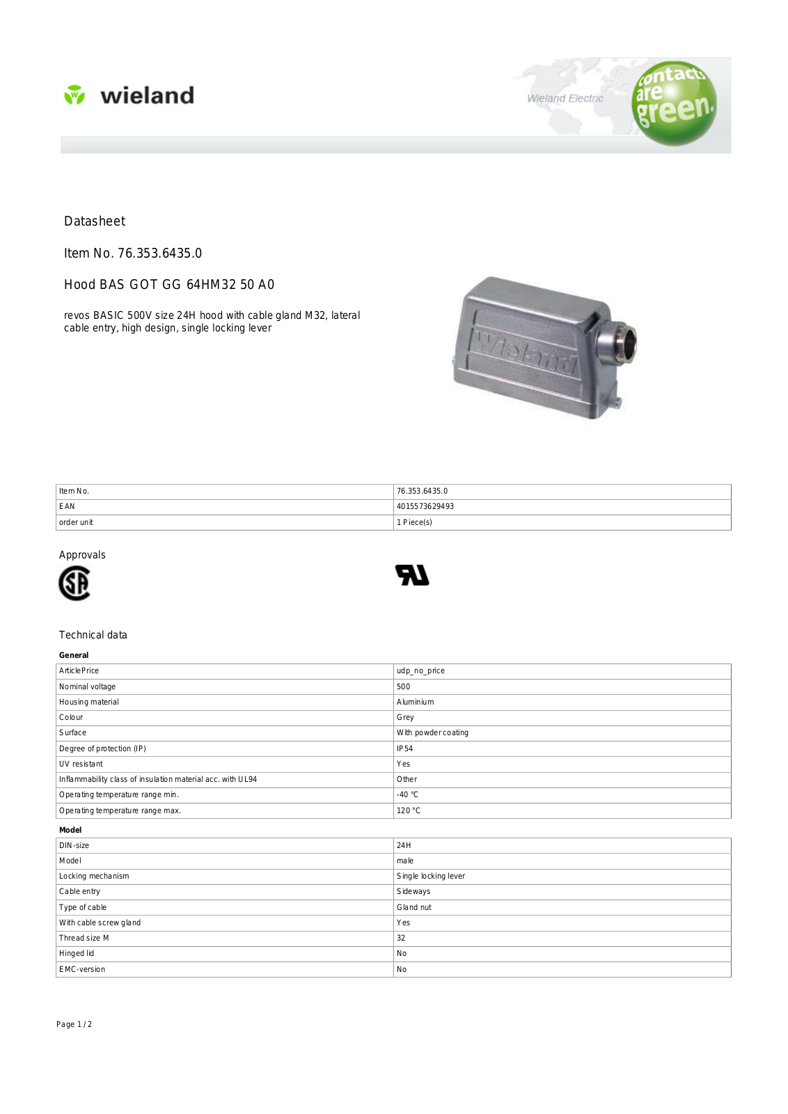 Wieland 76.353.6435.0 Data Sheet