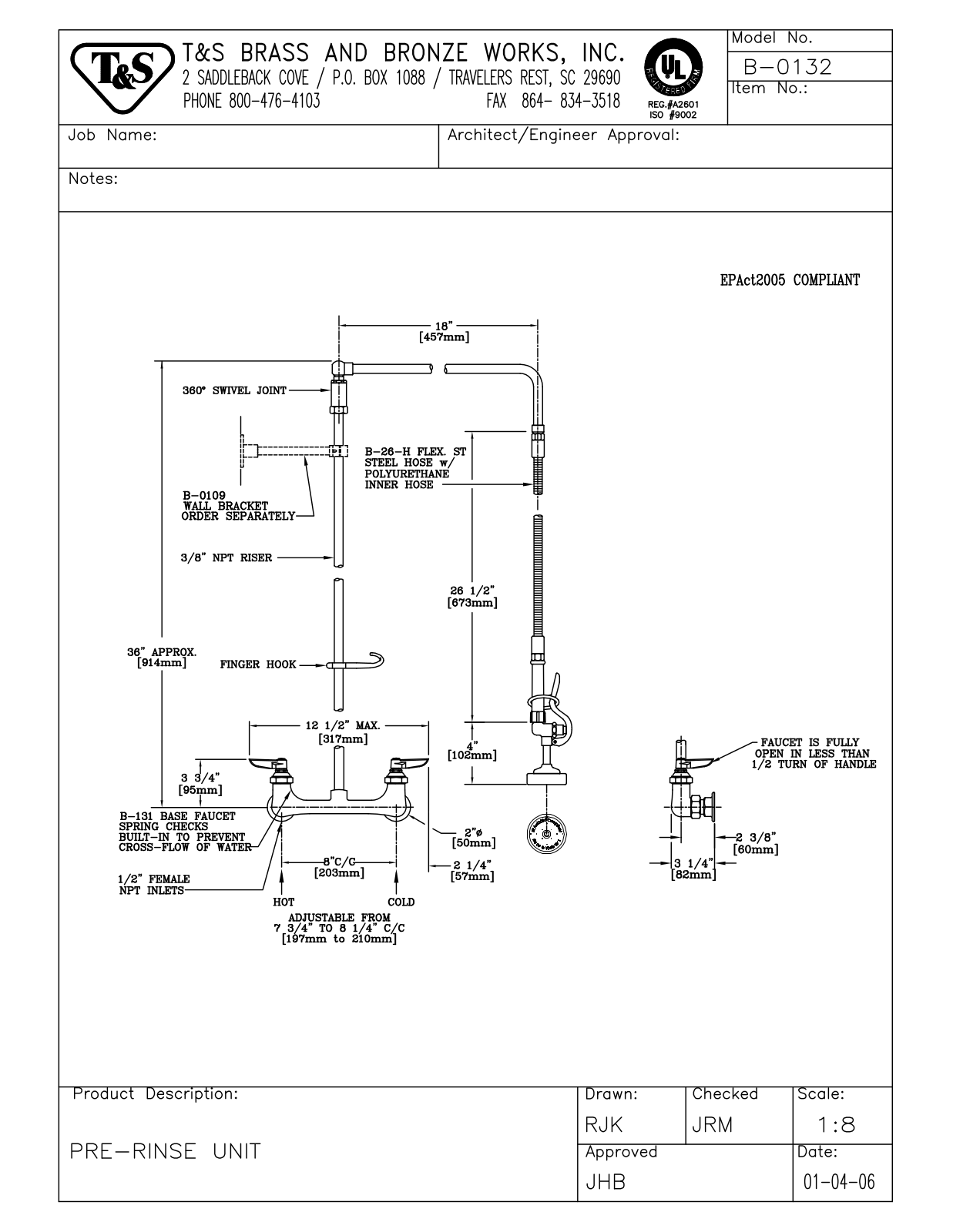 T&S Brass B-0132 User Manual