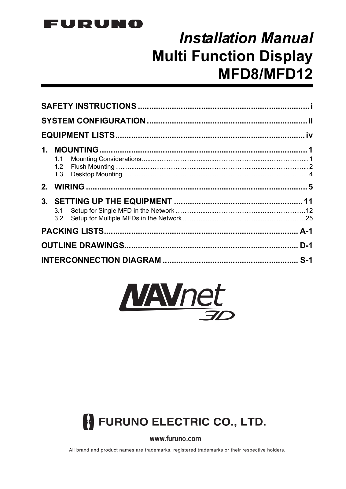 Furuno MFD8, MFD12 Installation Instructions