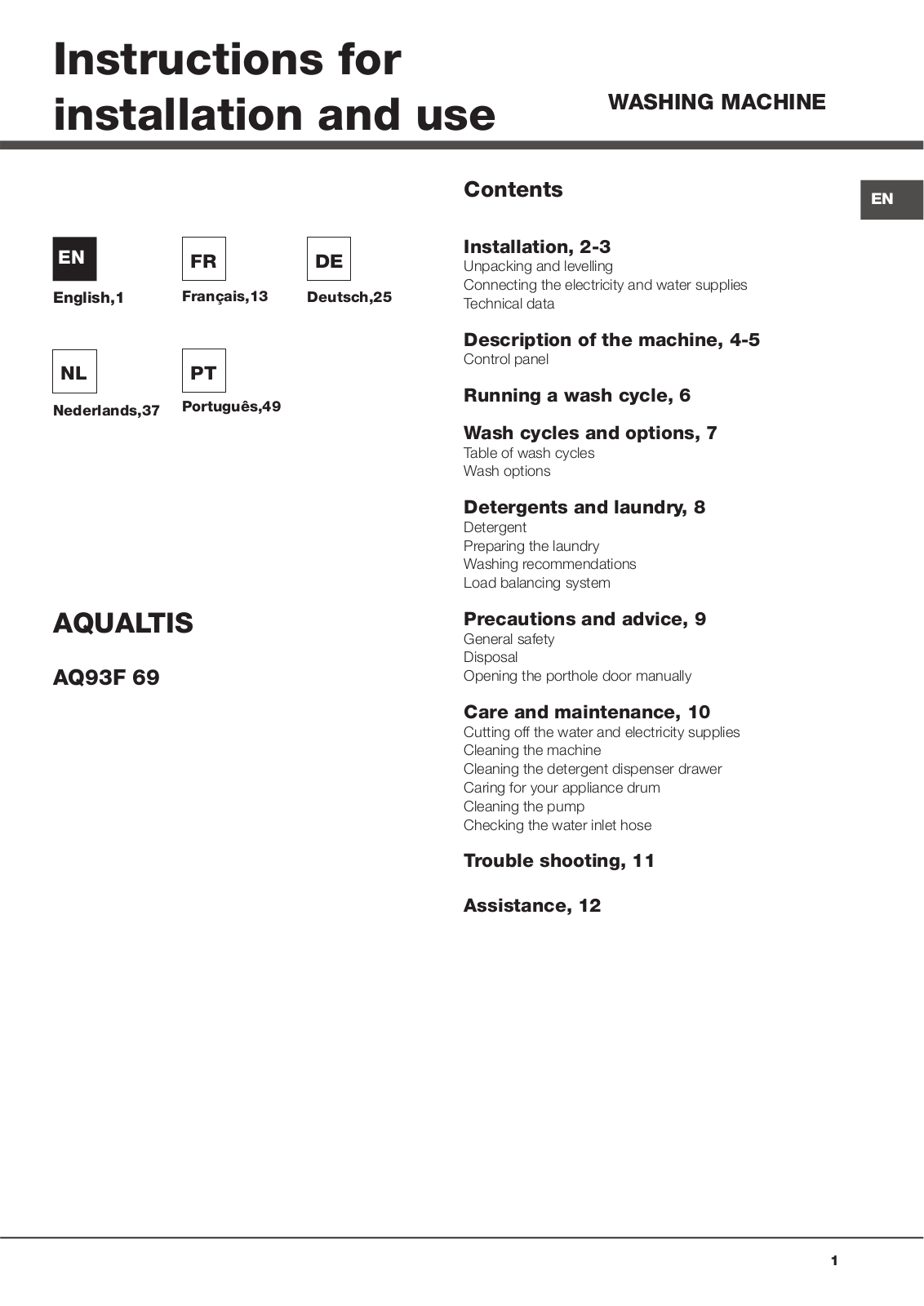 Hotpoint AQ93F 69 EU User Manual