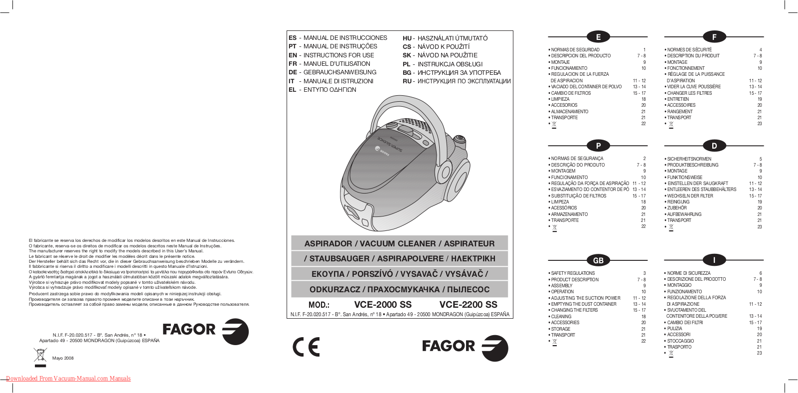 FAGOR VCE-2200SS User Manual