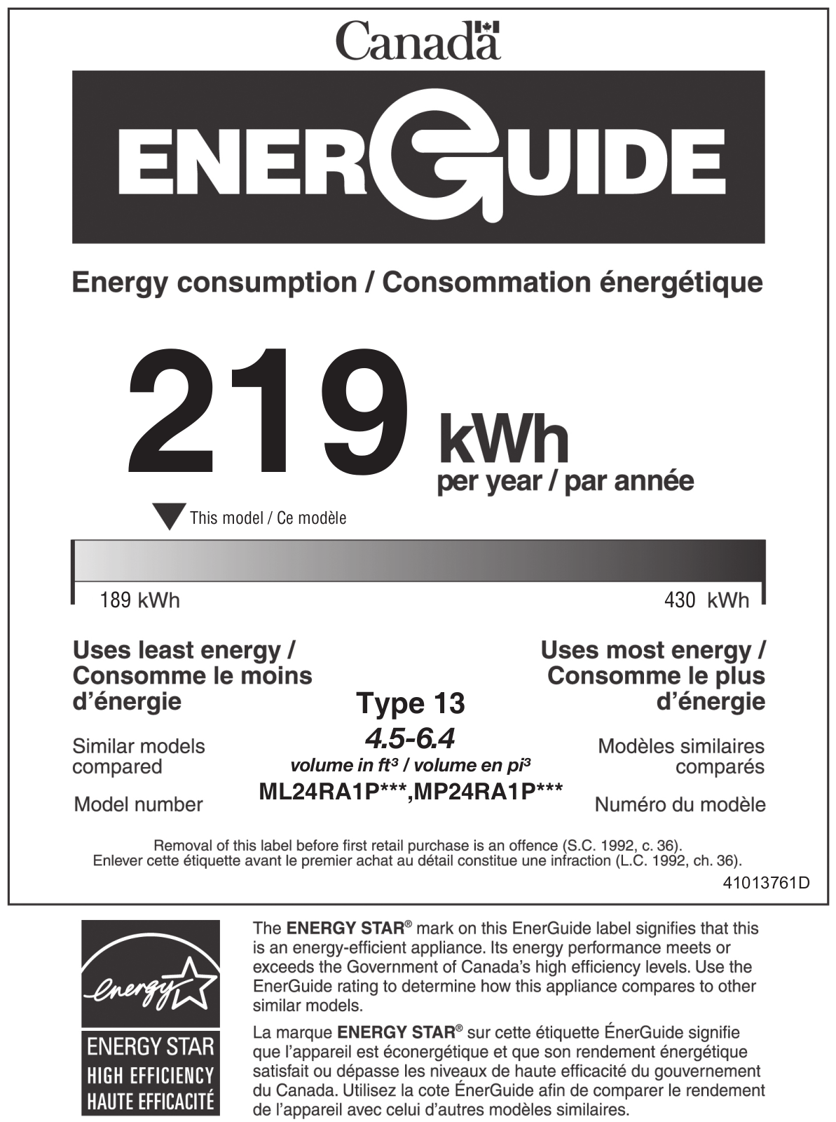 Marvel MP24RAP4RP Energy Guide