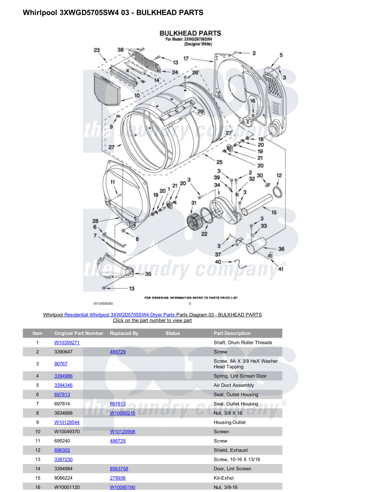 Whirlpool 3XWGD5705SW4 Parts Diagram